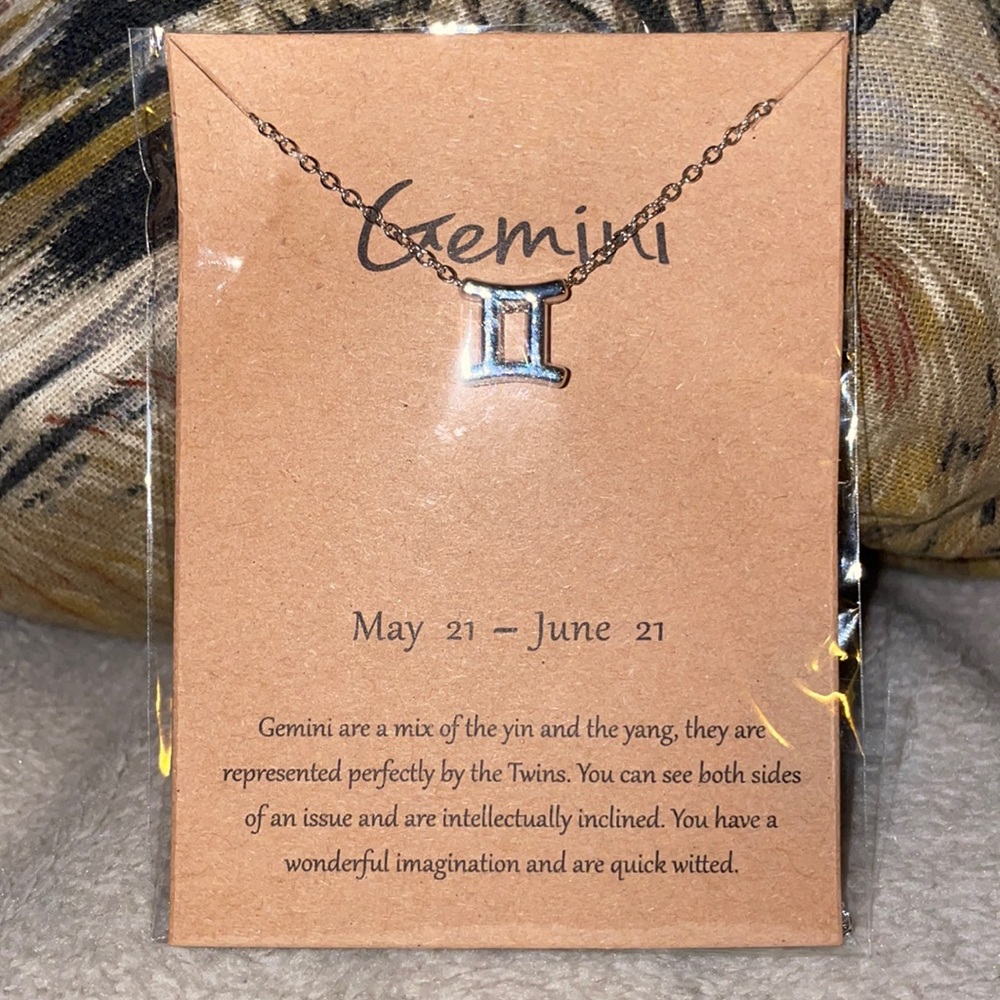 Gemini Zodiac Sign Necklace, Silver, 16” chain